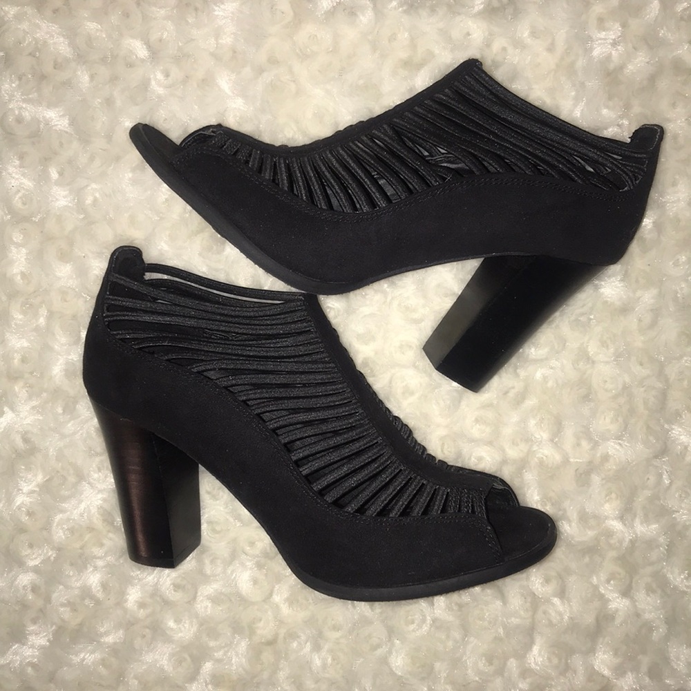 Caged peep toe ankle booties